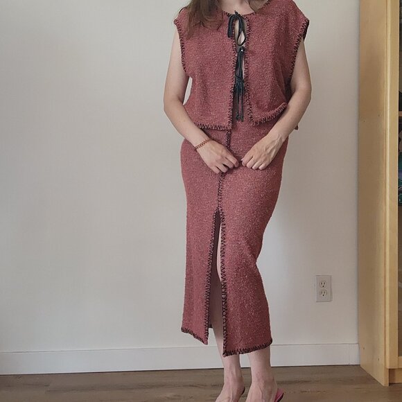 Melani Boucle Midi Skirt and Tie Front Tank Set - Picture 1 of 9